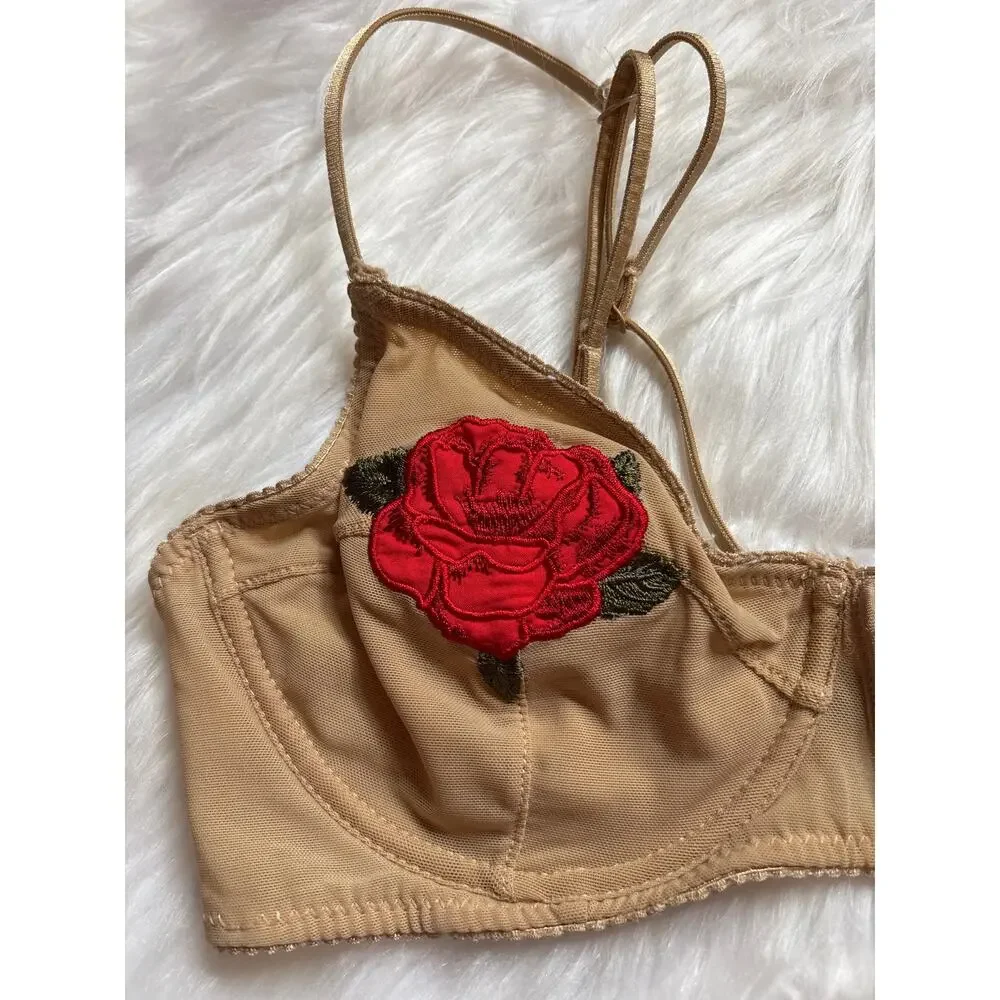 Out from Under Sheer Rose Appliqué Neutral Bra 36C